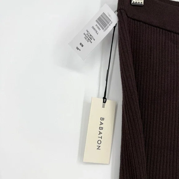 NWT Babaton Aritzia Rich Mocha Brown‎ Rib Knit Leggings Side Slits M - Picture 3 of 11
